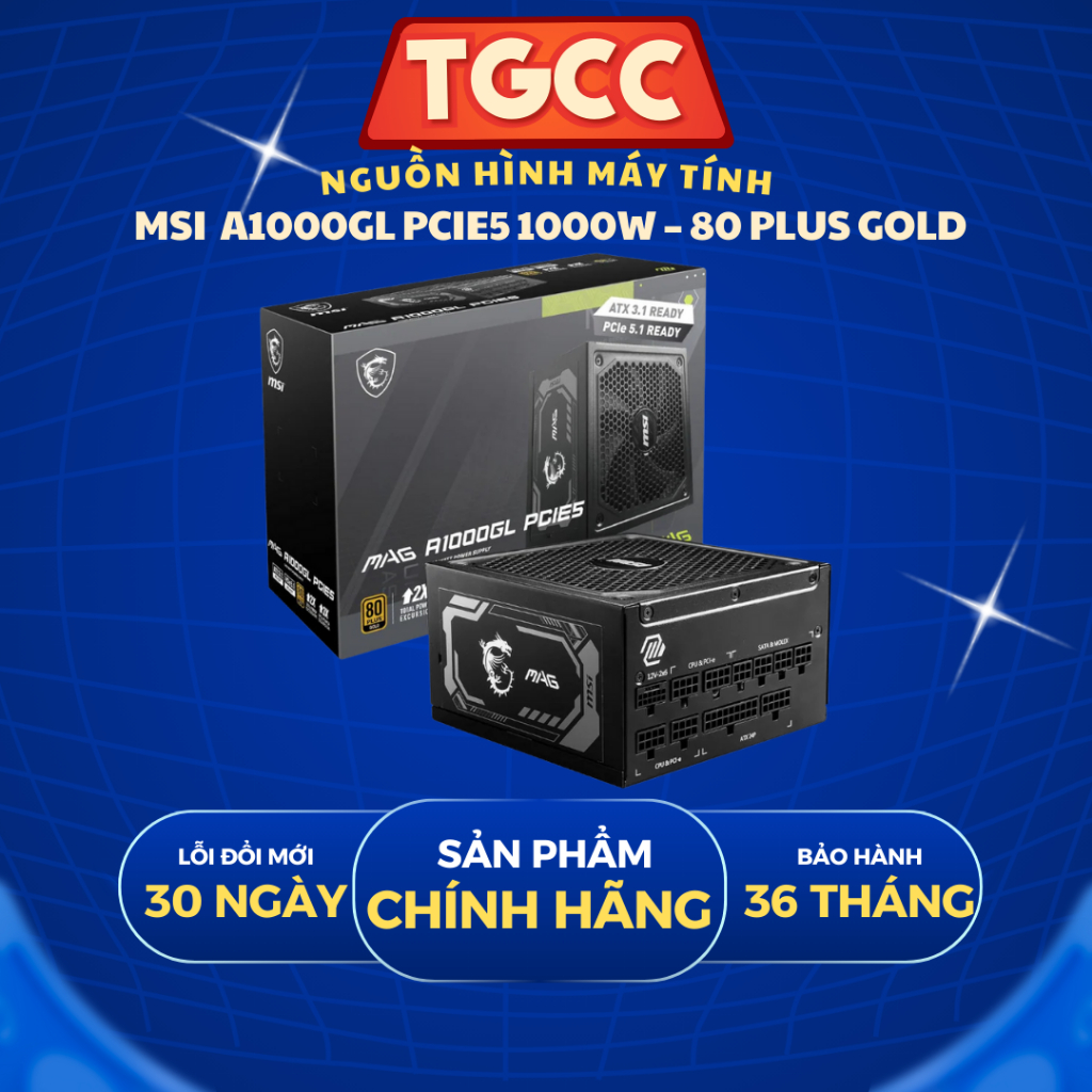 [NEW BẢO HÀNH 36 THÁNG] Nguồn máy tính MSI A1000GL PCIE5 1000W – 80 Plus Gold