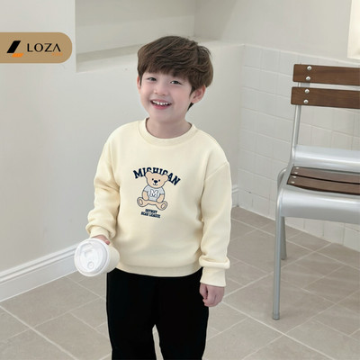 Bộ nỉ bé trai in gấu M size 18-42kg - Đồ bộ thu đông dài tay cho trẻ em Loza Kids BI554
