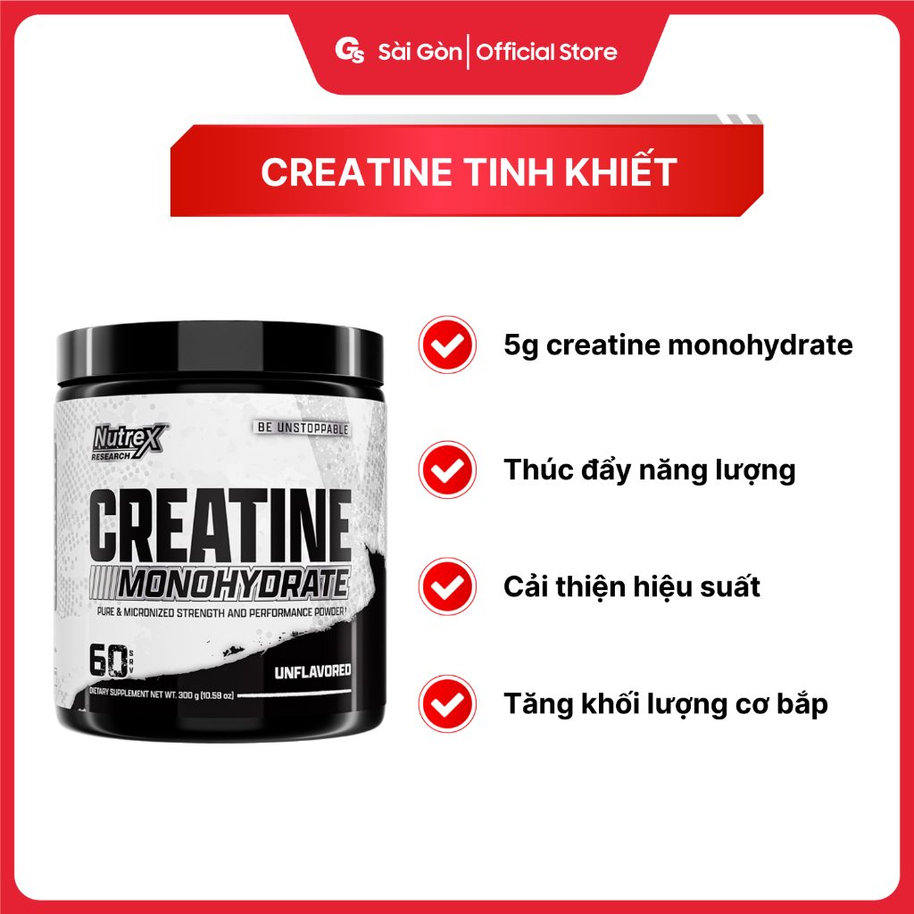 Bột tăng sức mạnh Nutrex Creatine Monohydrate dạng MICRONIZED, giúp tăng hiệu suất tập - Gymstore