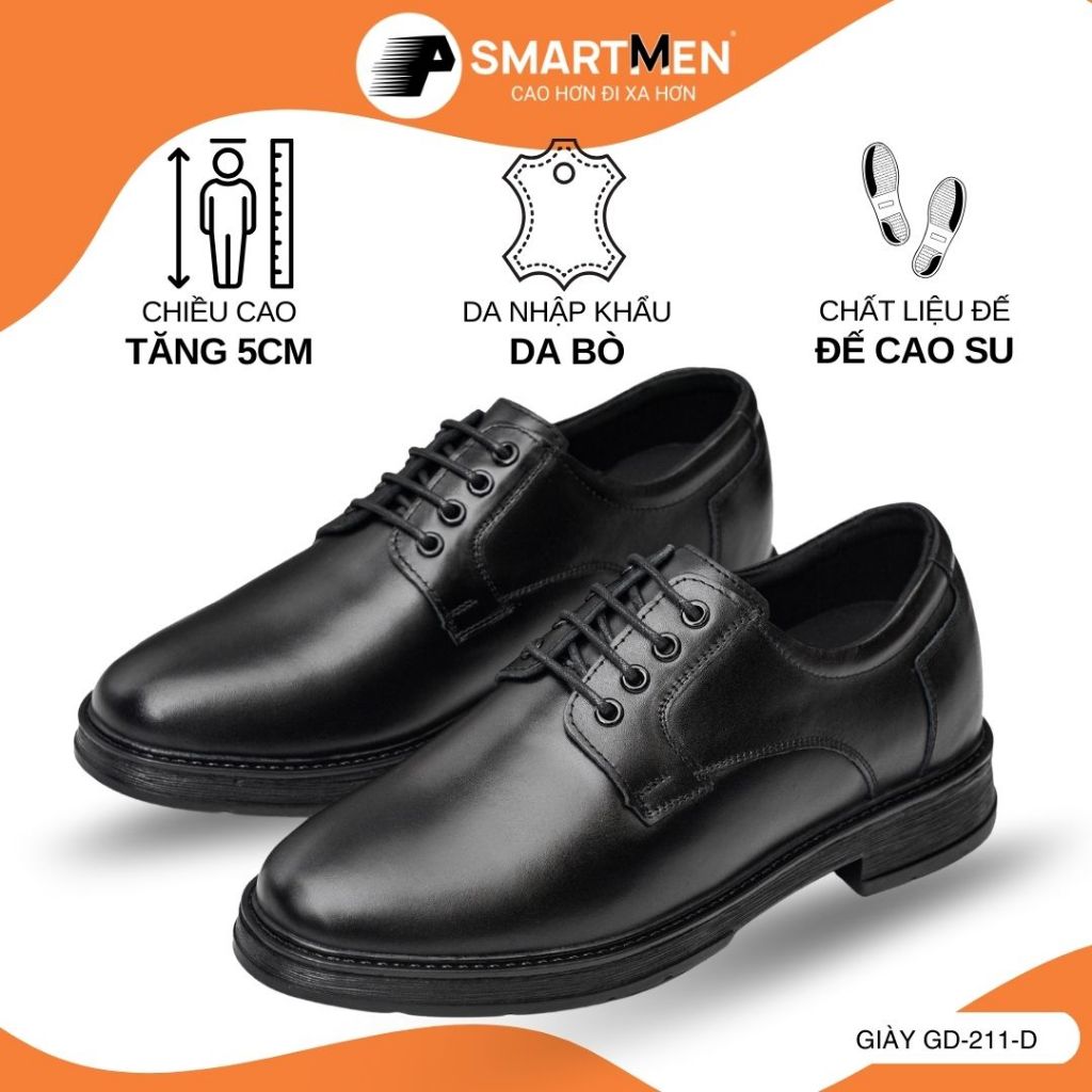 Giày Nam Da bò thật GD211-D SMARTMEN, đế cao su nguyên khối, tăng chiều cao bí mật 6cm Leather shoes