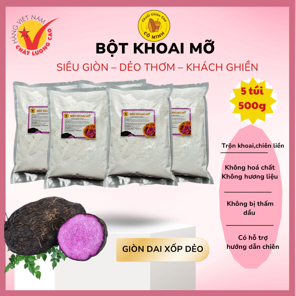 Combo 5 Gói Bột Khoai Mỡ 500g – Bột Làm Bánh Khoai Mỡ Pha Sẵn, Chiên Giòn Xốp