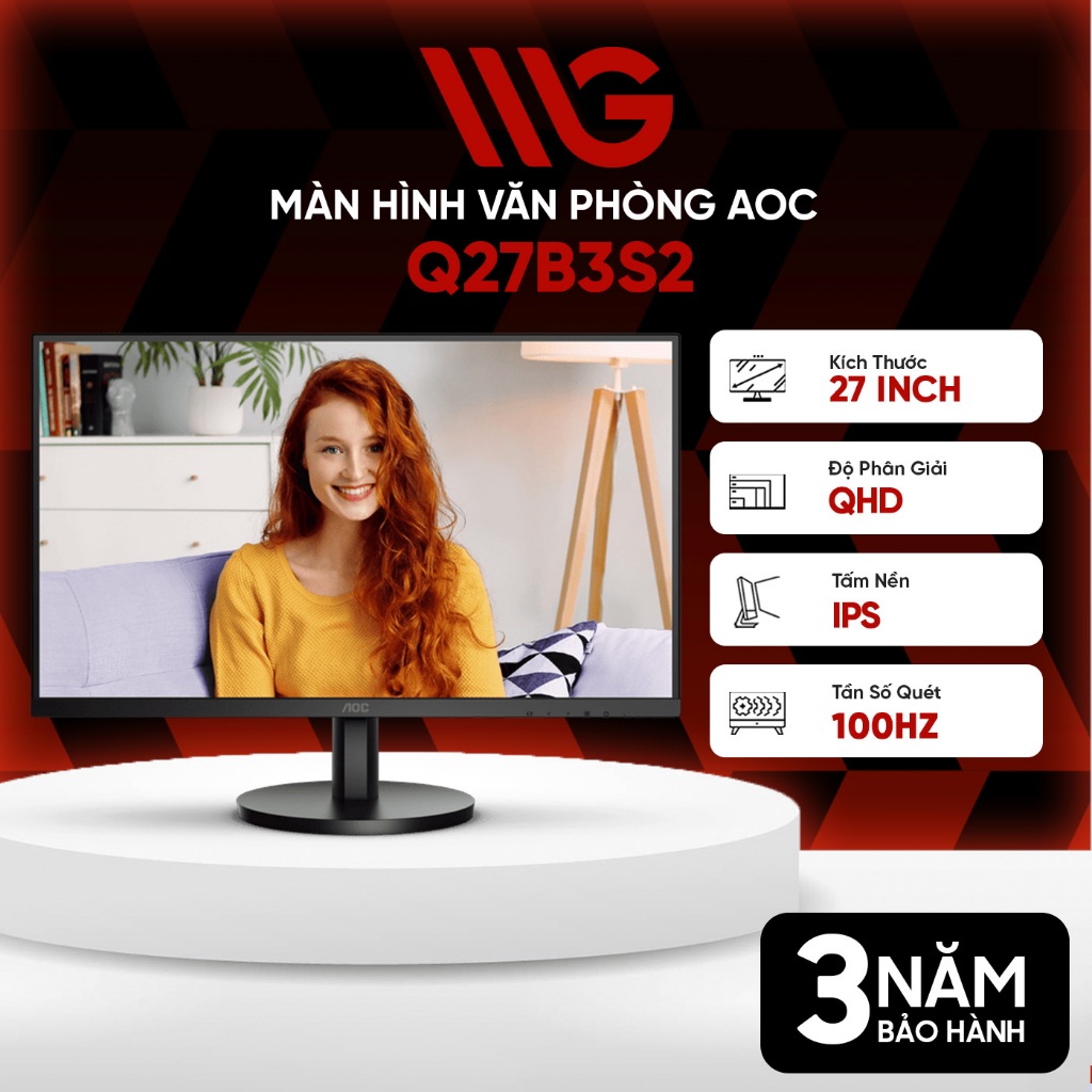 Màn hình AOC Q27B3S2 27 inch 2K QHD 100Hz 1ms IPS  - Bảo hành 36 tháng