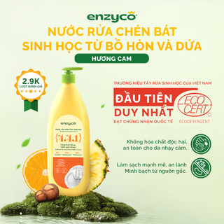  Nước Rửa Chén Bát Sinh Học ENZYCO Từ Bồ Hòn Và Dứa Đạt Chứng Nhận ECODETERGENT-ECOCERT 870ml An Toàn Cho Da Hương Cam 