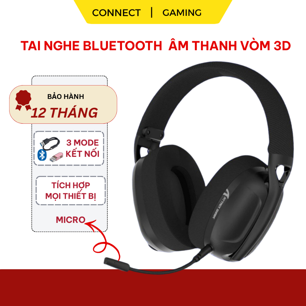 Tai Nghe Bluetooth Chụp Tai Không Dây Headphone Attack Shark L80 Âm Bass 3D Chơi Game Giải Trí .