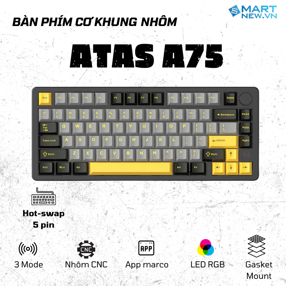 Bàn phím cơ khung nhôm ATAS A75 ALUMINUM - 3 mode kết nối - LED RGB - APP Marco - Hot-swap 5 pin | BigBuy360 - bigbuy360.vn