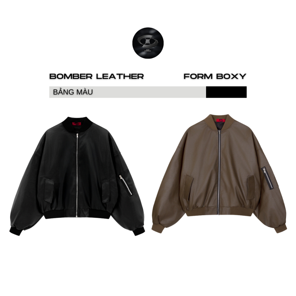 Bad Choices | Áo khoác Bomber Da lót dù phối logo đỏ form boxy