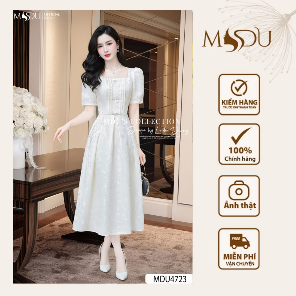 Váy Tiểu Thư MDU4723 Chất Gấm Milan Cao Cấp Cùng Thiết Kế Cổ Vuông Thanh Lịch Từ MDU