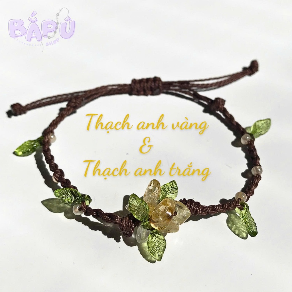 [Bắp Ú] Vòng tay handmade, vòng tay dây rút Hoa và Đá tự nhiên may mắn {MV06}