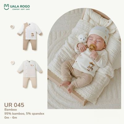 Đồ bộ cho bé sơ sinh Ualarogo dài tay 0-6 tháng vải Sợi tre Bamboo mềm mịn co giãn cúc chéo UR 045