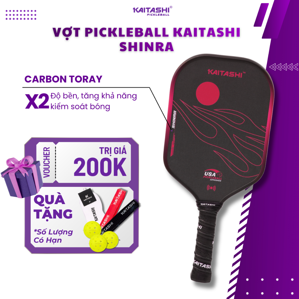 Vợt pickleball Kaitashi Shinra kiểm soát bóng tốt, độ bền cao, hạn chế rung,thích hợp người mới chơi