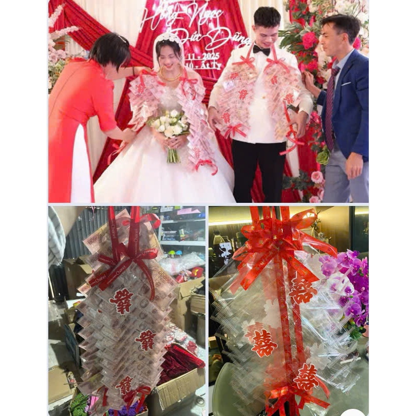 Dây đeo tiền chúc mừng đám cưới, tặng đám cưới cô dâu chú rể hài hước vui nhộn - nhiều ngăn tiện lợi