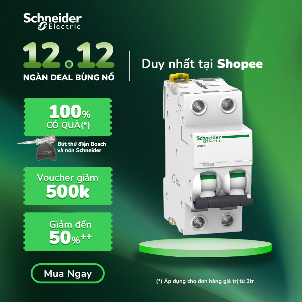 Cầu dao MCB 2P 6kA dòng Acti9 IC60N Schneider Electric - A9F74206 A9F74210 A9F74216 A9F74220 A9F7422