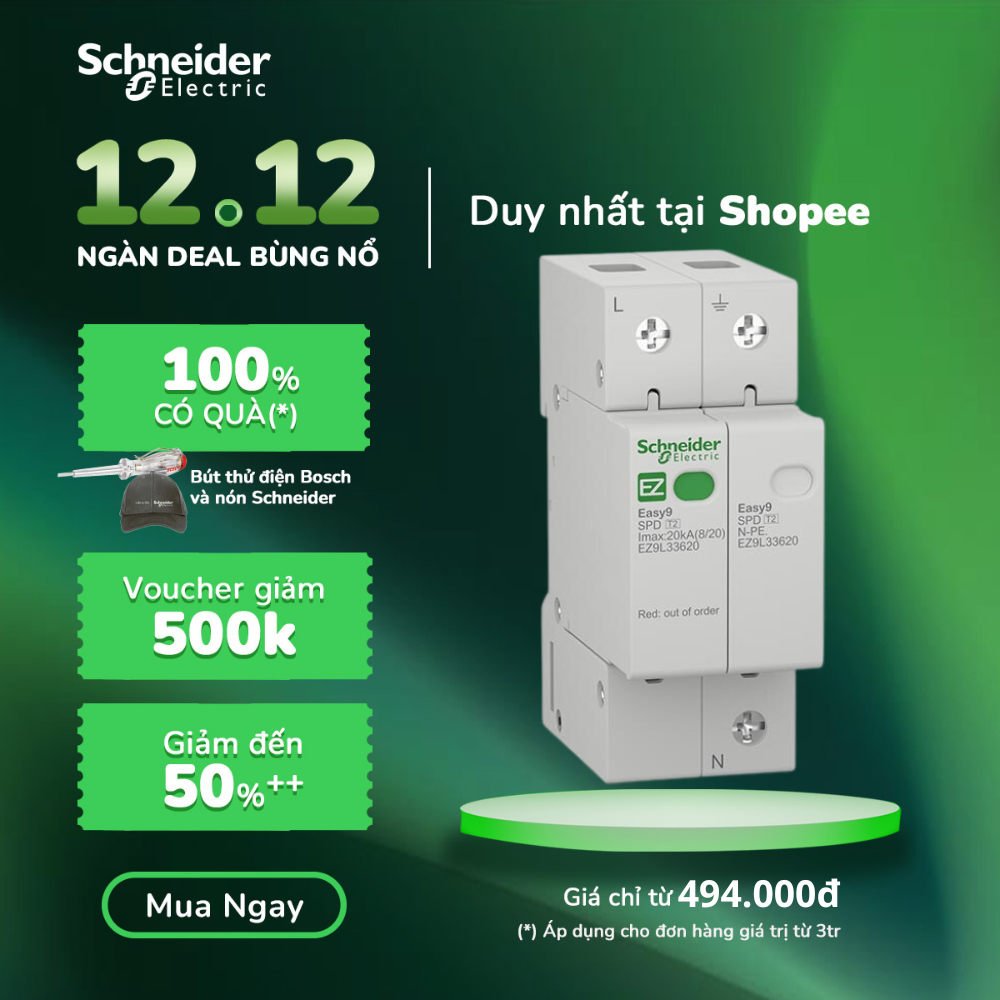 Thiết bị chống sét lan truyền dòng cắt 20kA loại 1P+N dòng Easy9 - Schneider Electric - EZ9L33620