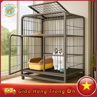  😺Dogelsy🐕Chuồng Mèo 2 3 4 Tầng Lồng Mèo Loại Nan Ống To Chuồng chó Mèo Có Bánh Tặng Khay Vệ Sinh 