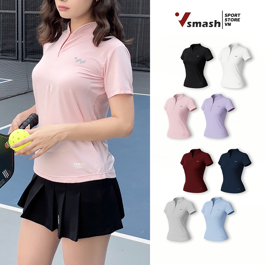 Áo Thun Thể Thao Nữ Vsmash Sportswear ZIP FLYFIT Cao Cấp – Co Giãn Nhẹ Mát Gym Chạy Bộ Cầu Lông Yoga