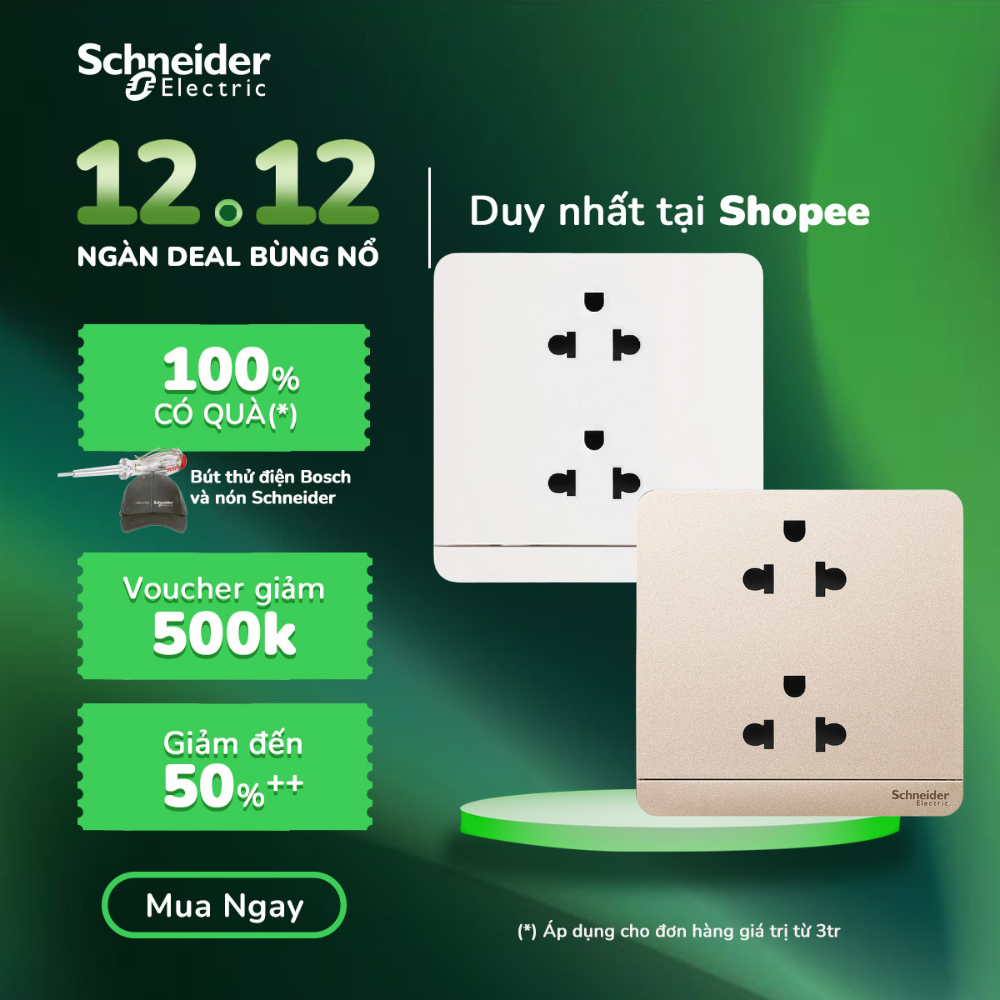 Bộ ổ cắm đôi 3 chấu vuông 16A dòng AvatarON - Schneider Electric - E83426UES2_WE_G19 E83426UES2_WG_G