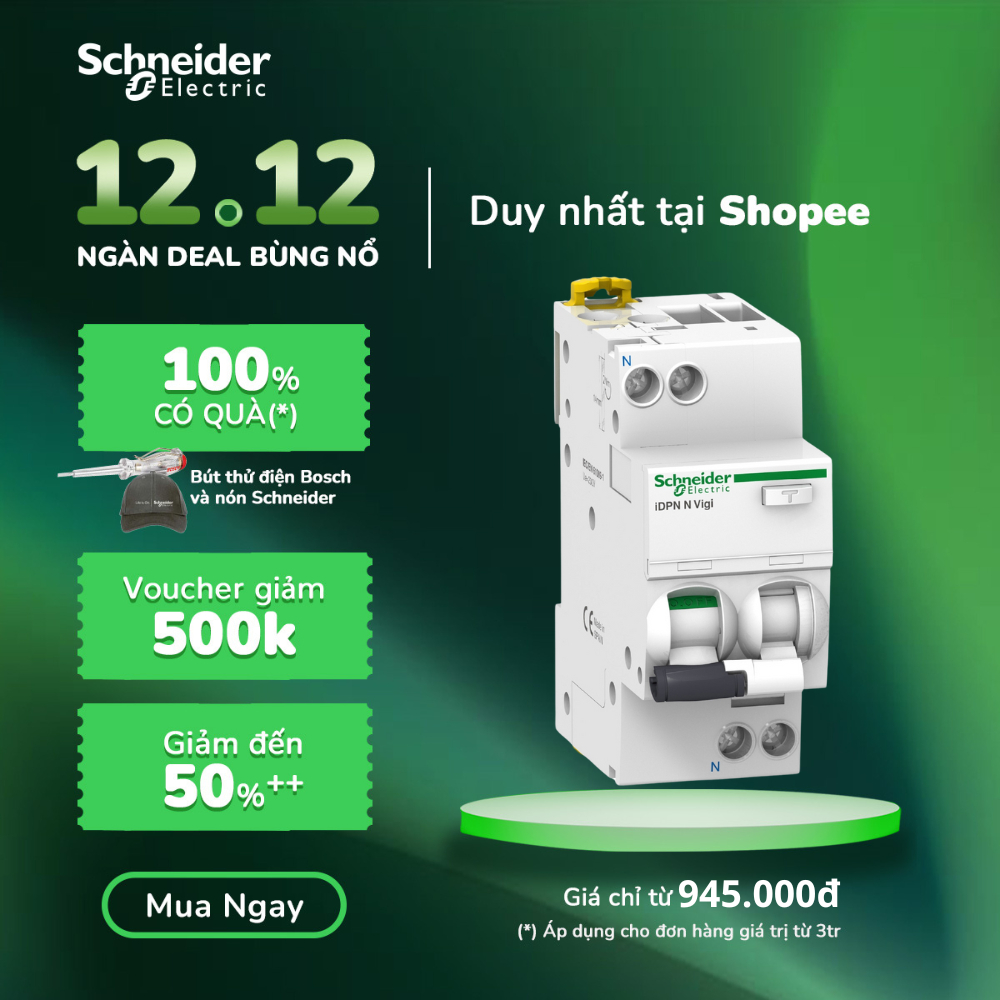 Aptomat RCBO 1P+N chống dòng dò - Schneider Electric - A9D31606 A9D31610 A9D31616 A9D31620 A9D31625 