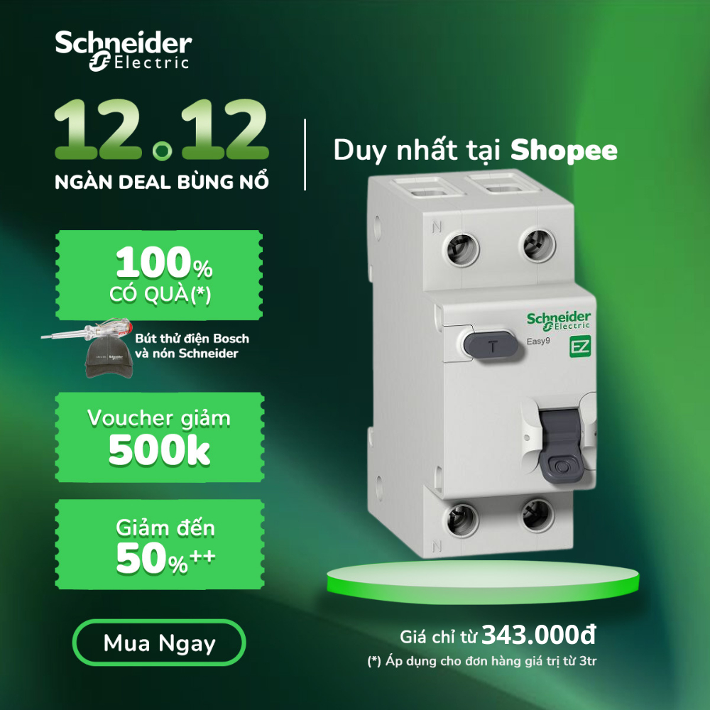 Cầu dao chống dòng rò Easy9 RCBO 1P+N 4,5kA 30mA Schneider EZ9D34610 EZ9D34616 EZ9D34620 EZ9D34625 E