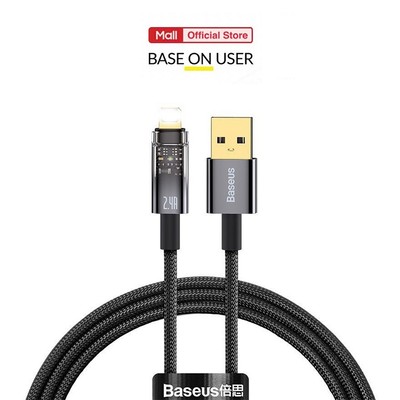 Cáp sạc tự ngắt PD12W Baseus Explorer Series USB dùng cho iP6/7/8/10/11/12/13/14 vải dù siêu bền dài 100CM  ( Đen )