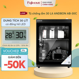 Tủ chống ẩm máy ảnh 30 lít ANDBON AB-30C bảo hành 5 năm, tủ hút ẩm máy ảnh 30L hai ngăn có xốp