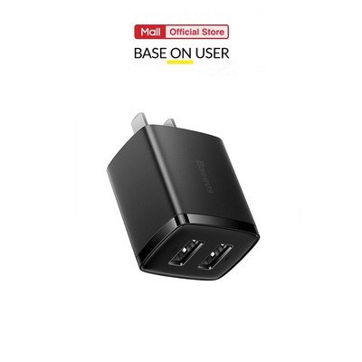 Củ sạc nhanh PD10.5W 2 cổng USB Baseus Compact Charger chất liệu chống cháy cao cấp chân dẹt (ĐEN)