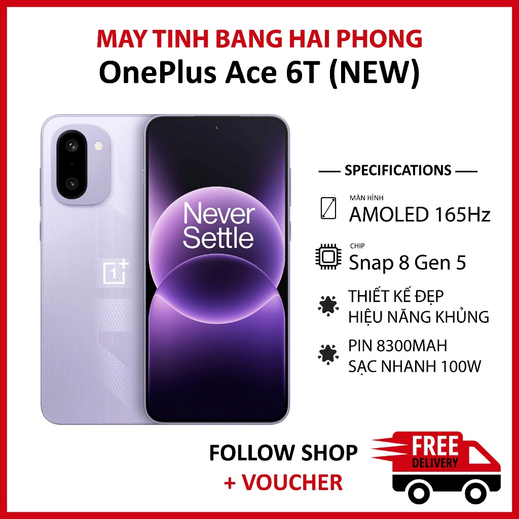 Điện thoại OnePlus ACE 6T RAM 12/256GB chip Snapdragon 8 Gen 5 màn 165Hz pin 8300 mAh hỗ trợ sạc 100W | BigBuy360 - bigbuy360.vn