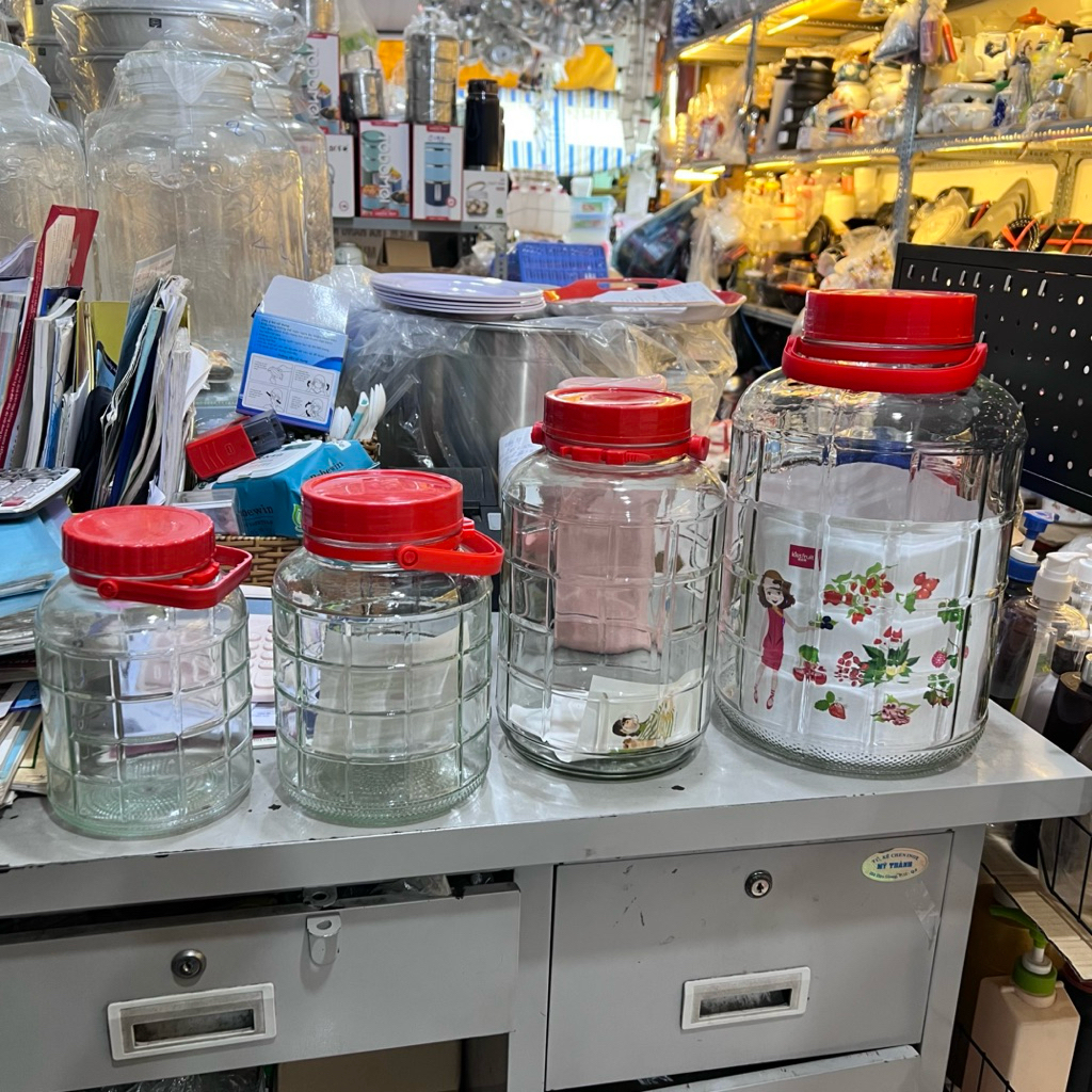 Bình ngâm rượu thuỷ tinh quai xách nắp đỏ - nắp tím 2 lít - 3 lít - 5 lít - 10 lít