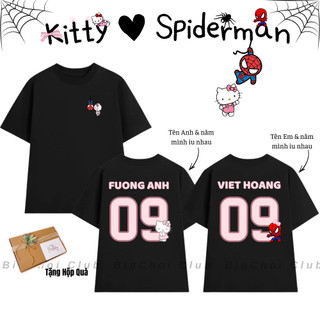 Áo thun in theo yêu cầu, in tên-số kitty spiderman, đồng phục lớp, công ty, áo đôi tặng người yêu unisex overize tay lỡ