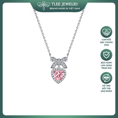 Dây chuyền bạc nữ TLEE nơ tim đá hồng nữ tính TLEE JEWELRY D0280