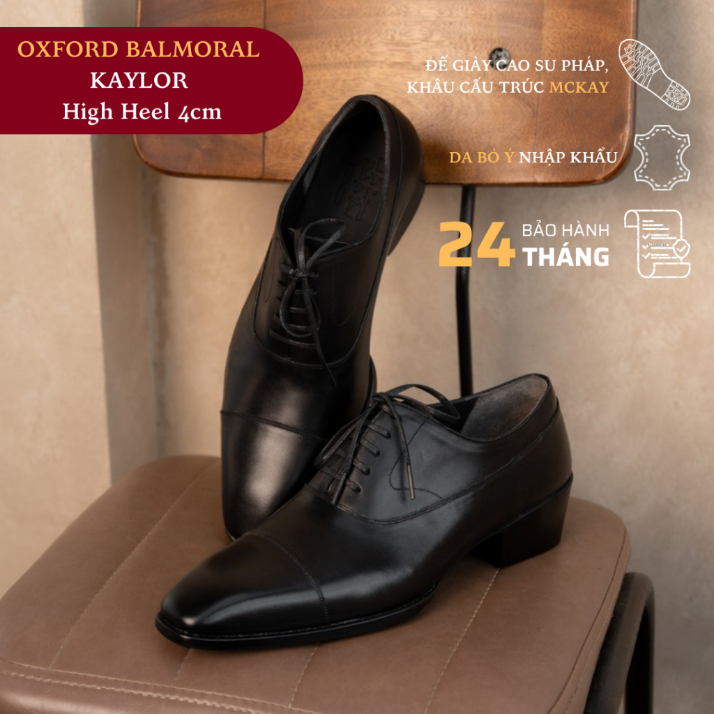 Giày Oxford Balmoral Kaylor High Heel 4cm Đế đỏ da bò hoàn thiện thủ công phom dáng chuẩn châu Âu bảo hành 2 năm