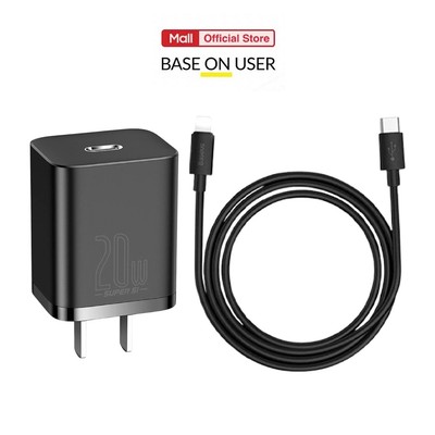 (Màu ngẫu nhiên) Bộ sạc nhanh PD20W Baseus Super Si nhỏ gọn tiện lợi, kèm cáp tương thích với IP10/11/12/13/14 dài 1m