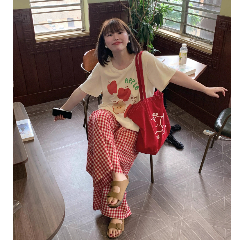 Đồ Bộ Áo Cotton In Hình + Quần Dài Kate Caro ĐỎ mặc nhà mát mẻ - NEONVN STUDIO - Set đồ bộ mặc nhà x