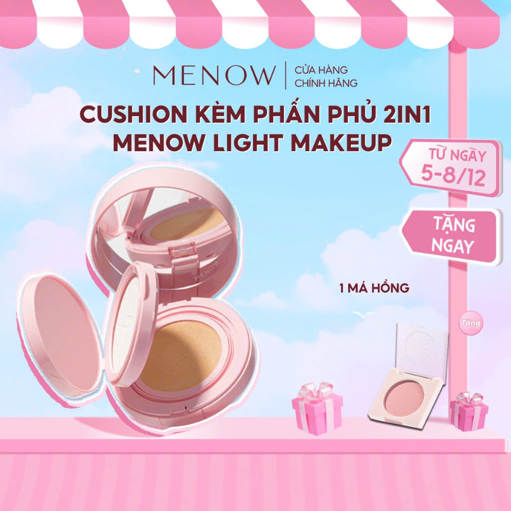 Cushion MENOW kèm Phấn Phủ 2in1 Light Makeup Cushion Powder 17gr | NHÍM HOUSE