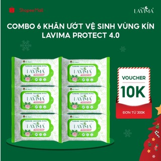  Combo 6 Gói Khăn Ướt Vệ Sinh Vùng Kín Lavima Protect 4.0 Lành tính Dịu Nhẹ Kháng Khuẩn gói 10 tờ 