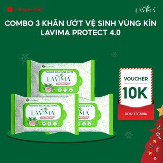  Combo 3 Gói Khăn Ướt Vệ Sinh Vùng Kín Lavima Protect 4.0 Lành tính Dịu Nhẹ Tiện Dụng gói 10 Tờ 