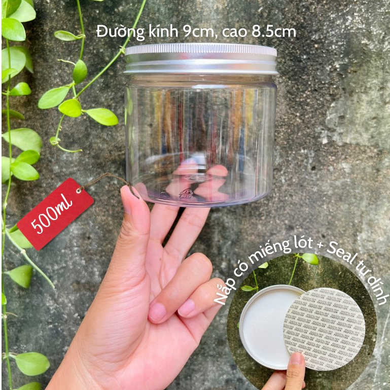 Hũ Nhựa Nắp Nhôm Bạc Kèm Miếng Lót & Seal Tự Dính | 500ml (CHỌN MÀU NẮP Ở DƯỚI MUA THÊM DEAL SỐC) - HŨ 500ML (LOẠI DÀY)