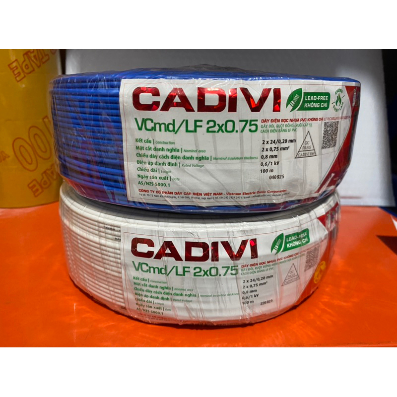 100 mét dây điện cadivi đôi VCmd 2x0.75 có 2x24 sợi đồng