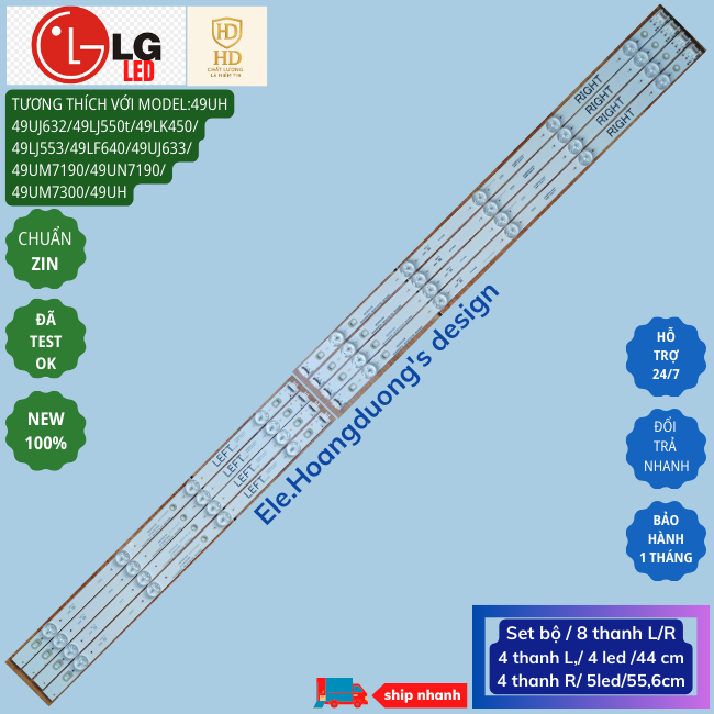 thanh led tivi lg 49 inch bộ 8 thanh L/R thay cho 49uj632 49uj633 49lj550t 49um7190 49um7300 49un719