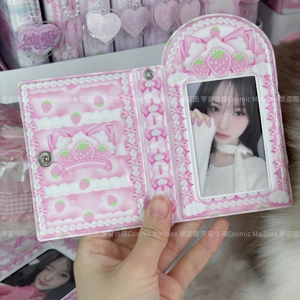 Holder Collect Book Họa Tiết "Strawberry Cream" Sheet PVC Dày Dặn, Collect Book 1 Ô Có Nút Cài Phong