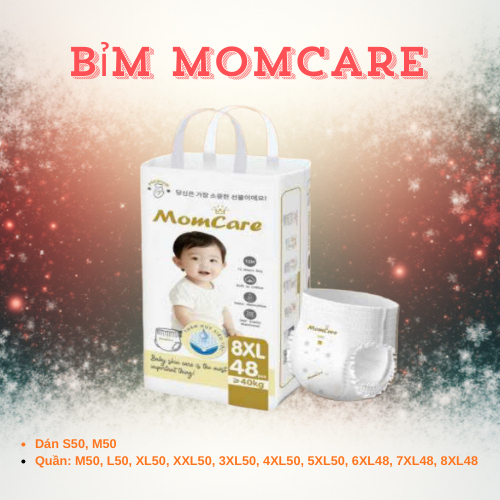Tã Bỉm MomCaRe bỉm siêu mềm mỏng thấm hút full  size  Dán S/M Quần M-5 xl (bịch 50 miếng) ( 6XL-8XL 