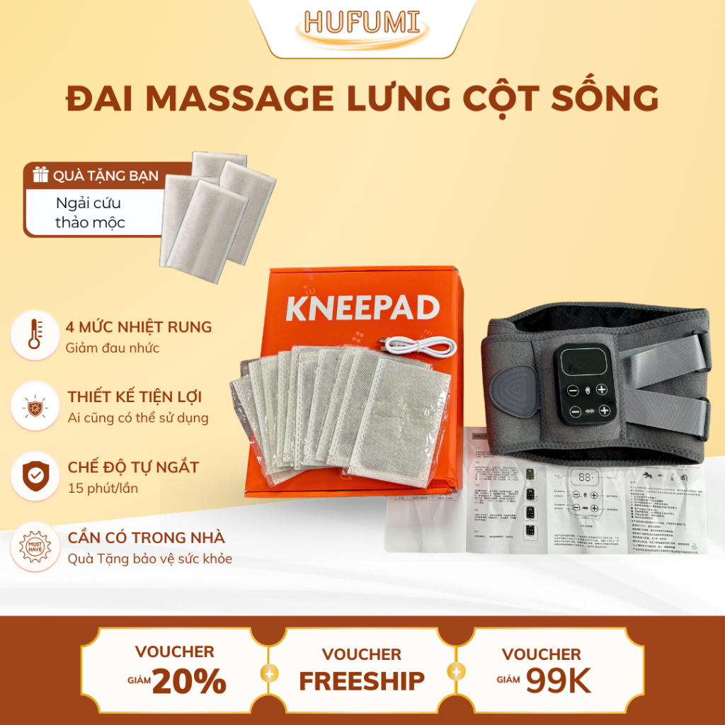 [Tặng Thảo Mộc] Đai Massage Lưng Hifumi, Chườm Nóng Ngải Cứu, Hỗ Trợ Định Hình Cột Sống Pin Sạc