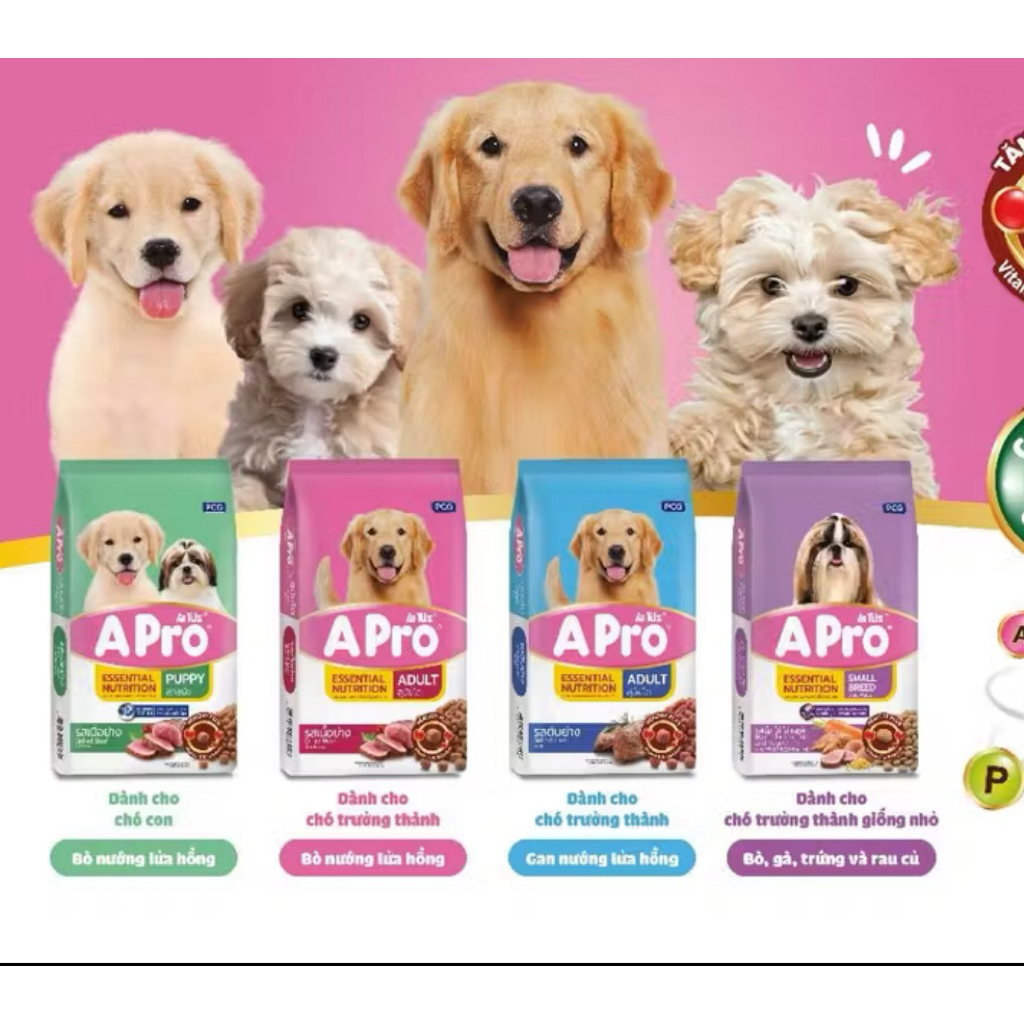 Thức ăn cho chó Apro gói 1kg - hạt cho chó Apro vị bò nướng,gan nướng lửa hồng gói 1kg- Oh My pet