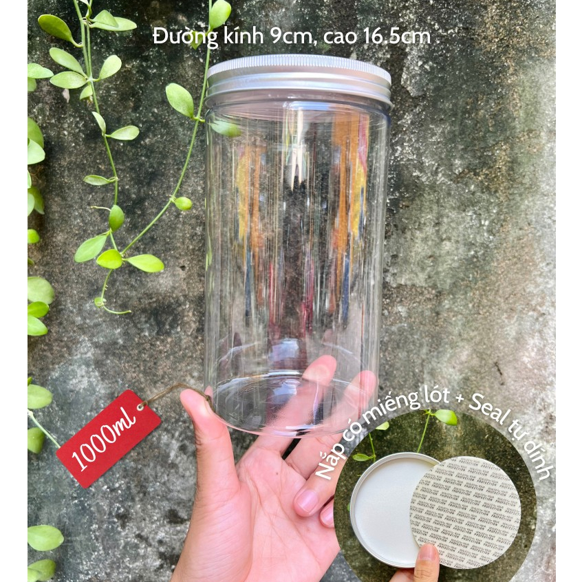 Hũ Nhựa Nắp Nhôm Bạc Kèm Miếng Lót & Seal Tự Dính | 1000ml (CHỌN MÀU NẮP Ở DƯỚI MUA THÊM DEAL SỐC) - HŨ NẮP NHÔM 1000ML