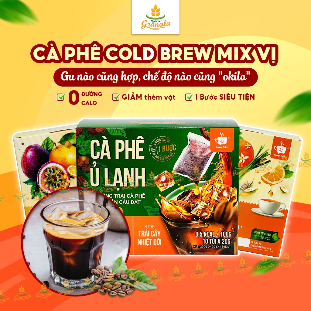 [CỰC HOT] Cà Phê Ủ Lạnh Cold Brew Mix Vị - Cafe Arabica Nguyên Chất Túi Lọc Vị Trái Cây Cam Sả Kim Q