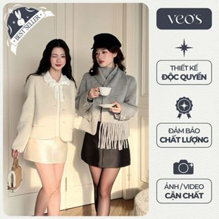  Áo Khoác Dạ Lông Cừu Cao Cấp Thiết Kế Nữ Dáng Lửng Cổ V Màu Kem Be Thanh Lịch - Elise Coat 