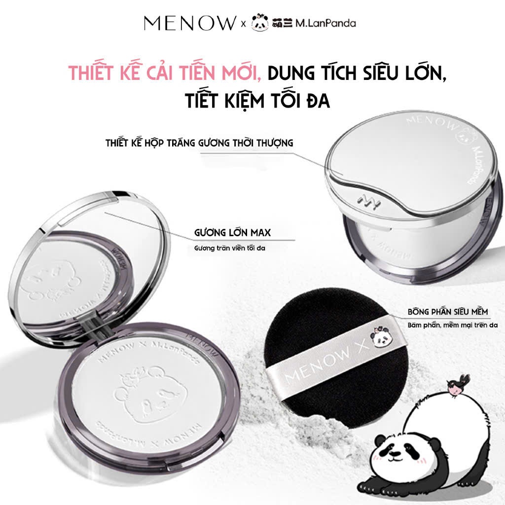 Menow Phấn phủ Panda – Hạt phấn mịn, kiềm dầu tự nhiên cho lớp nền khô thoáng | Minihouse