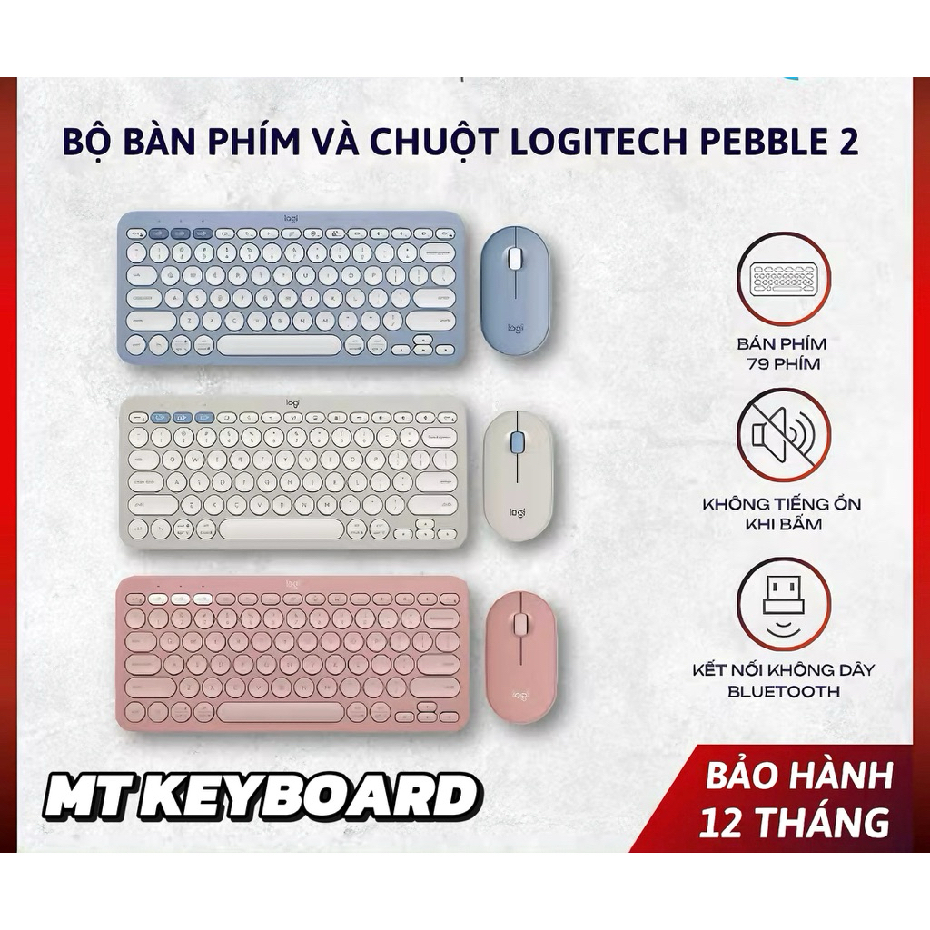 Pebble 2 Combo, Bàn phím Bluetooth Logitech K380s và chuột Logitech M350s - Yên tĩnh, Easy-Switch