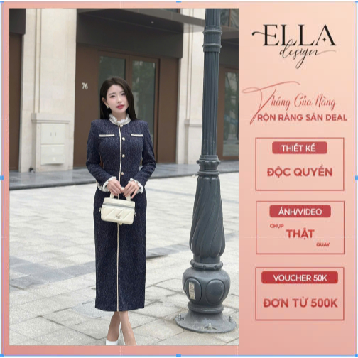Váy Dạ Liền Thiết Kế Ella Desgin nữ kiểu dáng váy bút chì suông, dài tay, phù hợp mặc đi làm ,đi chơ