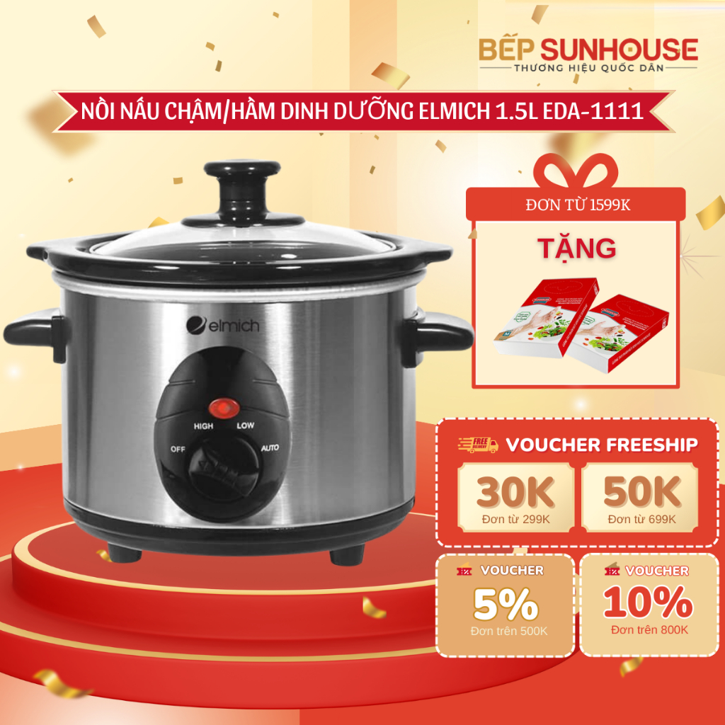 NỒI HẦM DINH DƯỠNG ELMICH 1.5L EDA-1111 - Nồi nấu chậm giữ nguyên chất dinh dưỡng - Hàng chính hãng