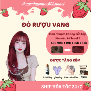  Thuốc nhuộm tóc màu Đỏ Rượu Vang Đỏ Rượu kèm oxy trợ dưỡng găng tay 